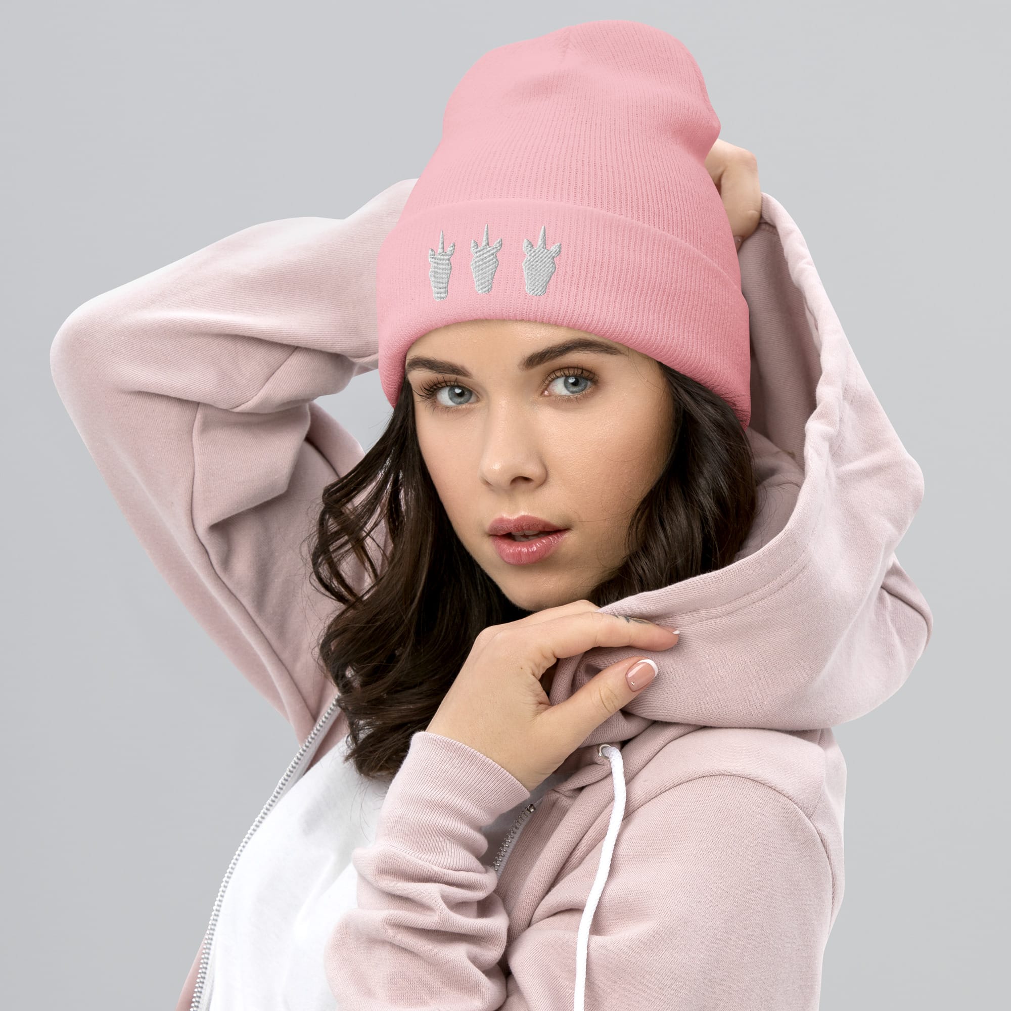 UNIQORNIA Cuffed Beanie- Three White Unicorns